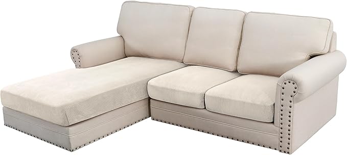 H.VERSAILTEX Velvet Stretch Sectional Couch Covers 3 Pieces, L Shape, Ivory by HVERSAILTEX