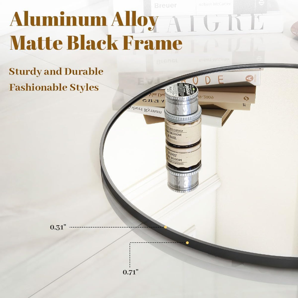 VooBang Large Black Round Bathroom Mirror 48" with Thin Metal Frame