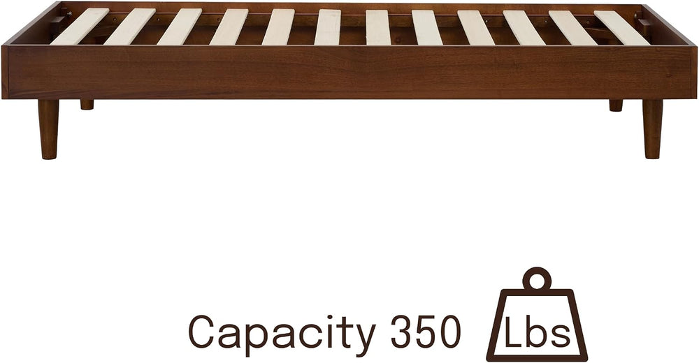 Fly Wooden Bed Frame Without Headboard, Solid Wood Foundation with Silent Sla...