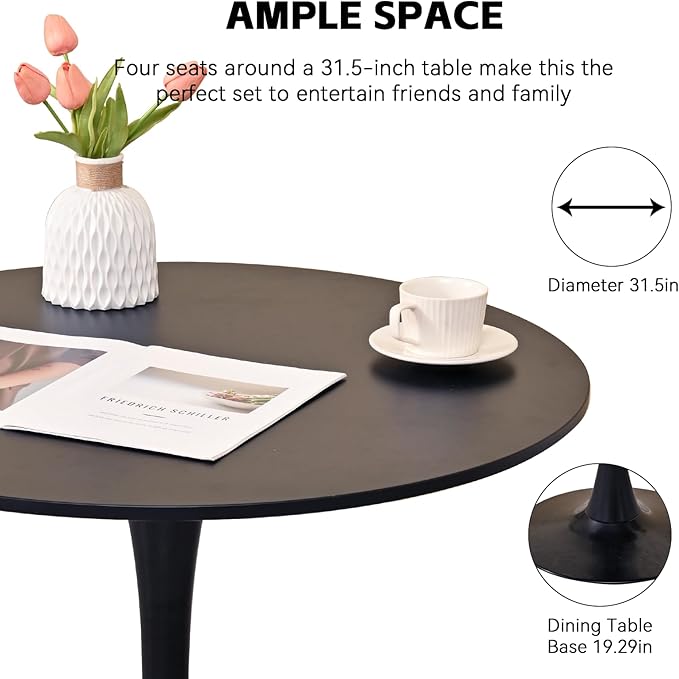 3-Pieces 31.5" Round Dining Table Set for 2, Black Dining Table & Ve...