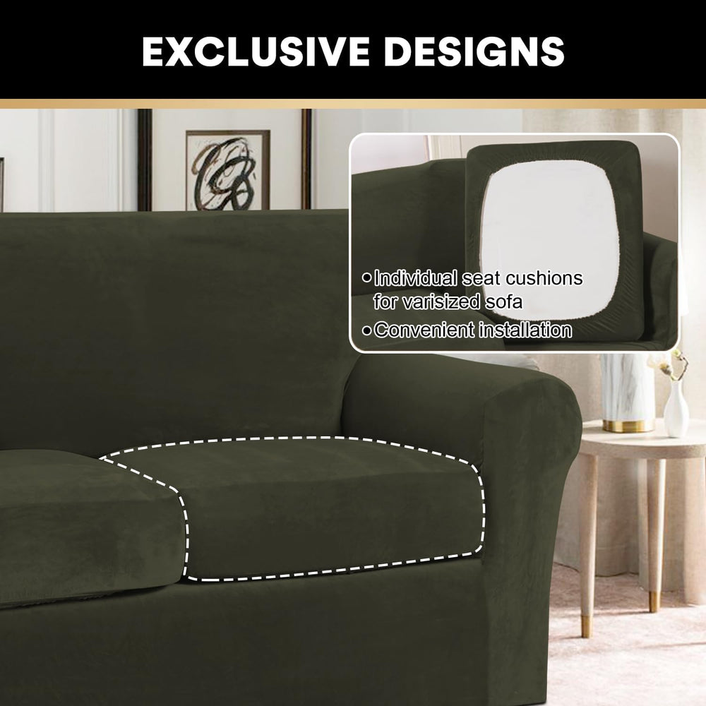 PrinceDeco Velvet Plush Couch Cover Stretch 2 Piece Chair Cover Chair Slipcov...