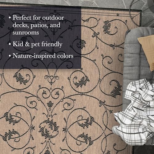 Couristan Recife Veranda Outdoor Square Area Rug for Patio, Brown, 8x8 Ft