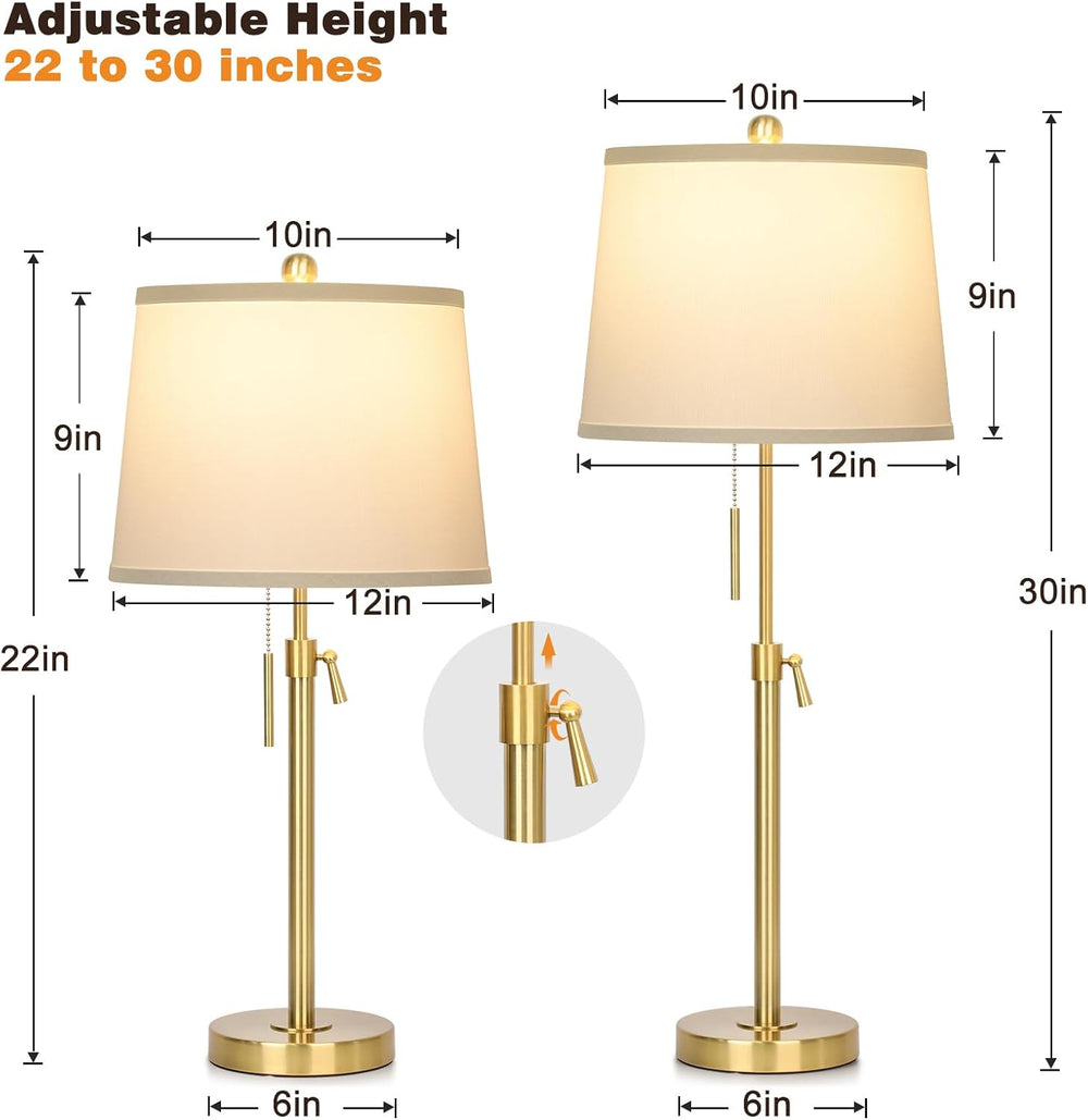 2 Pack 22"-30" Adjustable Height Table Lamps Set, Modern Gold Table...
