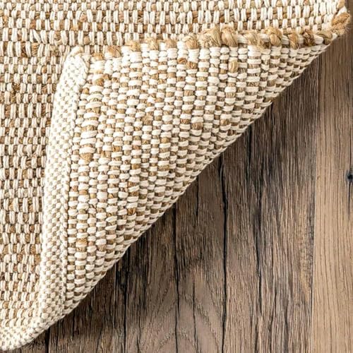 Jute Cotton Area Rug, Hand Woven Traditional Farmhouse Rug for Living Room, B...