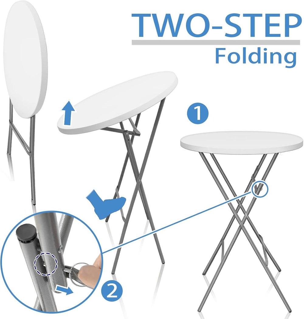 2 Pack 32 in Folding Cocktail Tables, Round, White