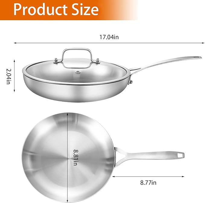 DELARLO Tri-Ply Stainless Steel 8 inch Frying Pan - Image 3