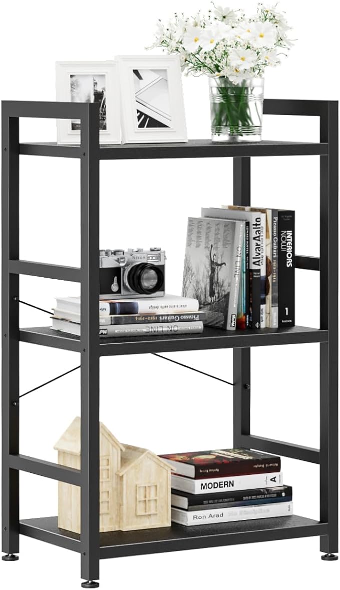 NUMENN 3 Tier Slim Bookshelf, Bookcase Shelf Storage Organizer, Modern Book S...
