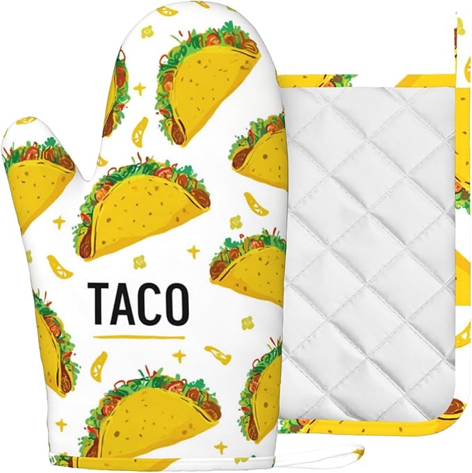 Taco Time Heat-Resistant Oven Mitts and Pot Holder Kitchen Non-Slip Silicone - Image 2