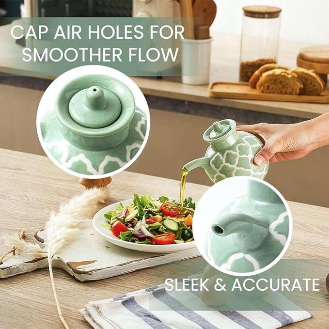KXZ Ceramic Oil Dispenser with Lid – 13.5 oz Olive Oil Bottle - Image 3