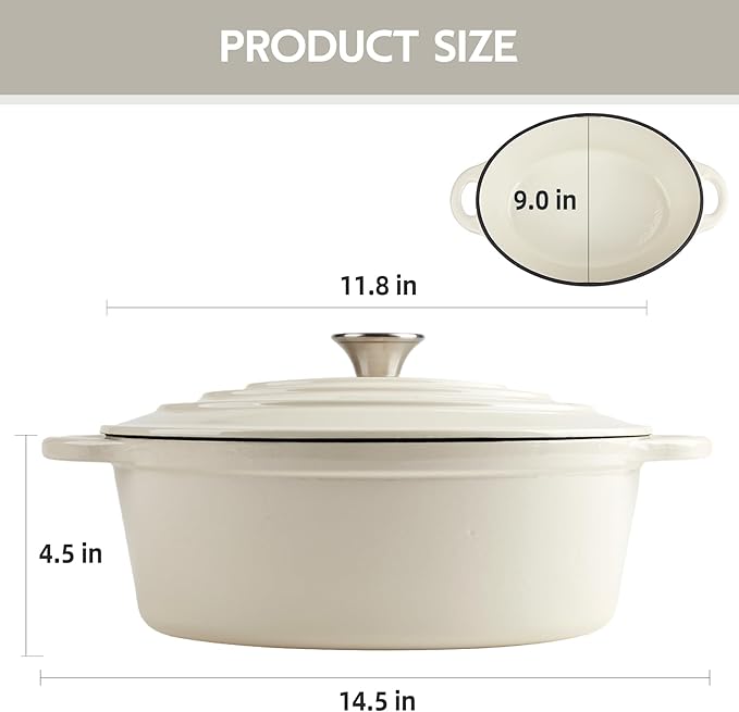 5.5 Quart Oval Enameled Cast Iron Dutch Oven Pot