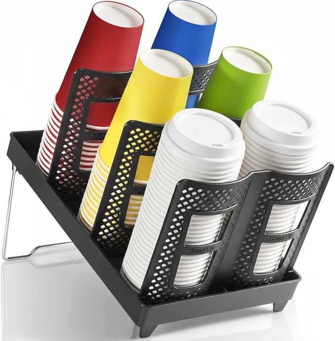 6-Slot Paper Cup and Lid Holder, Disposable Coffee Cup Dispenser, Upright Paper by Wymulot