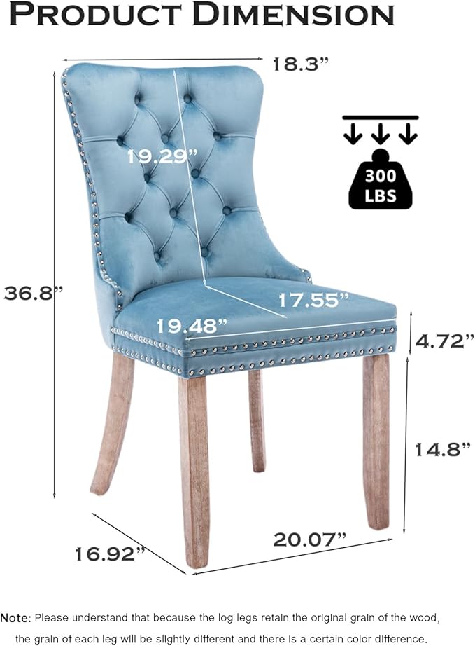 Velvet Upholstered Dining Chairs Set of 2, Modern Style Kitchen Side Chairs w...
