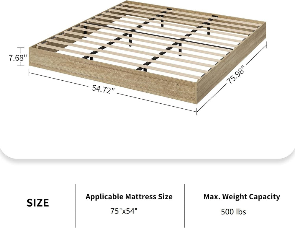 Full Size Bed Frame, Solid Wood Platform Bed with Sturdy Slats