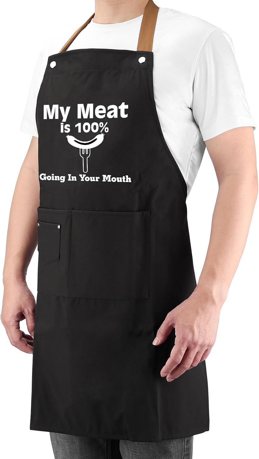 Gifts for Boyfriend, Husband Gag Gifts from Wife, Fathers Day, Birthday Gifts for Men, Naughty Gifts for Him, Anniversary Mens Funny Gifts Gag Gifts - Kitchen Chef Apron w Pockets