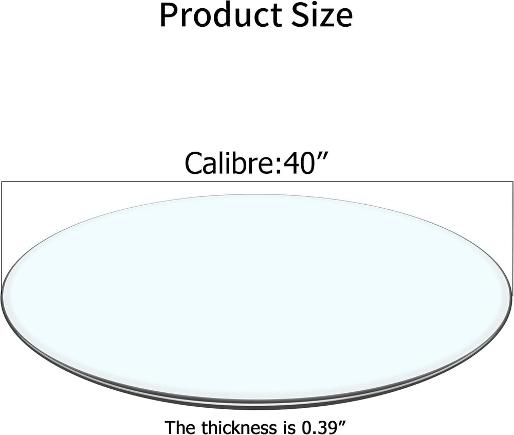 TesNus 40" Clear Round Glass Table Top, 2/5" Thick Tempered Glass T...