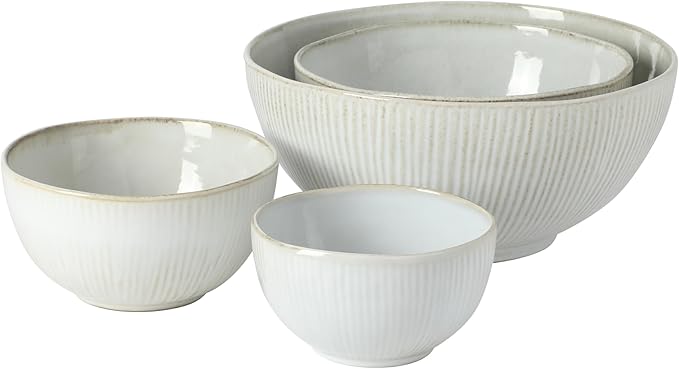 Gibson Elite Sandy Pines 4 Piece Nesting Bowl Set, 7” & 9” Round Stoneware Bowls by GibsonHomewares