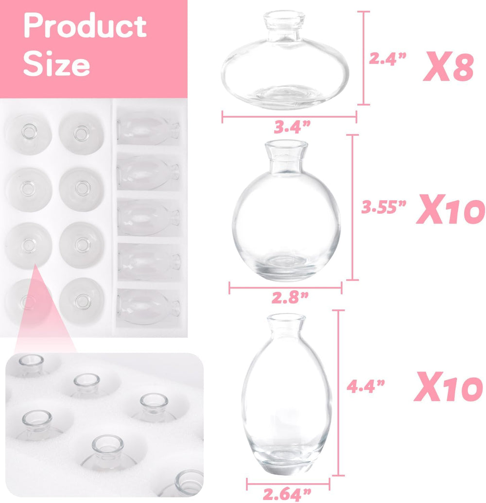 28 Clear Bud Vases in Bulk, Glass Small Bud Vase for Centerpieces
