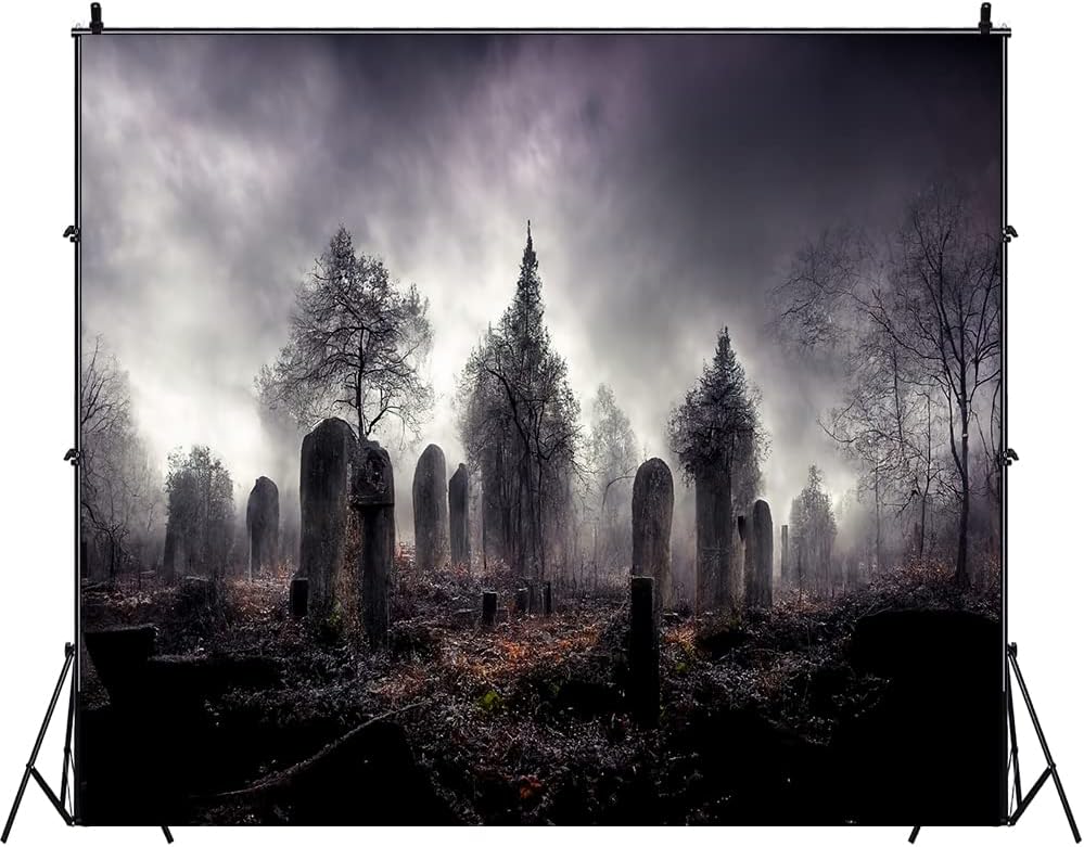 10x8ft Creepy Cemetery Backdrop Fantasy Halloween Forest Photography Backgrou...