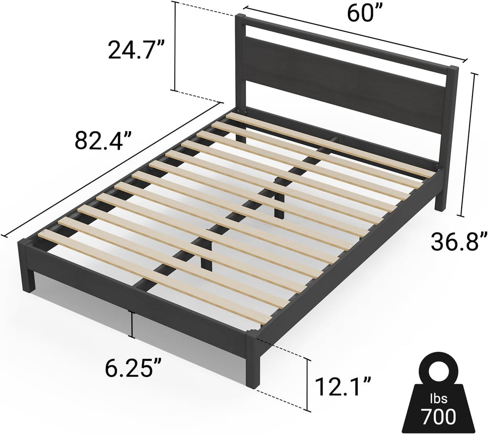 LIFEMENT Signature Wood Platform Bed Frame with Headboard, Essential, Noise F...