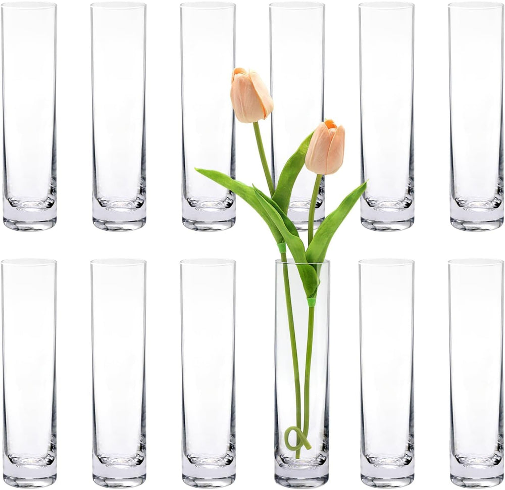 Glass Cylinder Bud Vases for Centerpieces, Set of 12 Clear Small vases,Handma...
