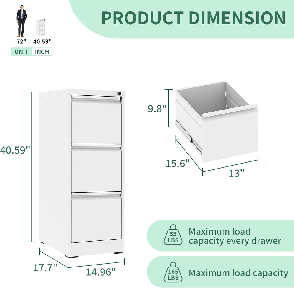 3 Drawer File Cabinet, Vertical File Cabinets with Lock for Home Office,Heavy...