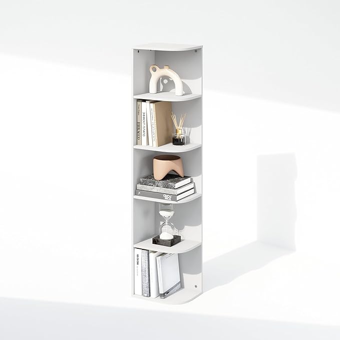Furinno Reed Corner Shelf, 5-Tier Corner Bookshelf, Book Shelf, Corner Shelves