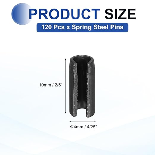 MECCANIXITY 120Pcs Slotted Split Roll Pins 4/25 Inch Dia. 2/5 Inch Length 65Mn - Image 2