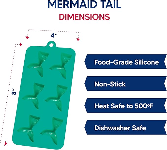 HIC Kitchen Silicone Mermaid Tails Ice Cube Tray, Makes 6 Mermaid Tails - Image 8