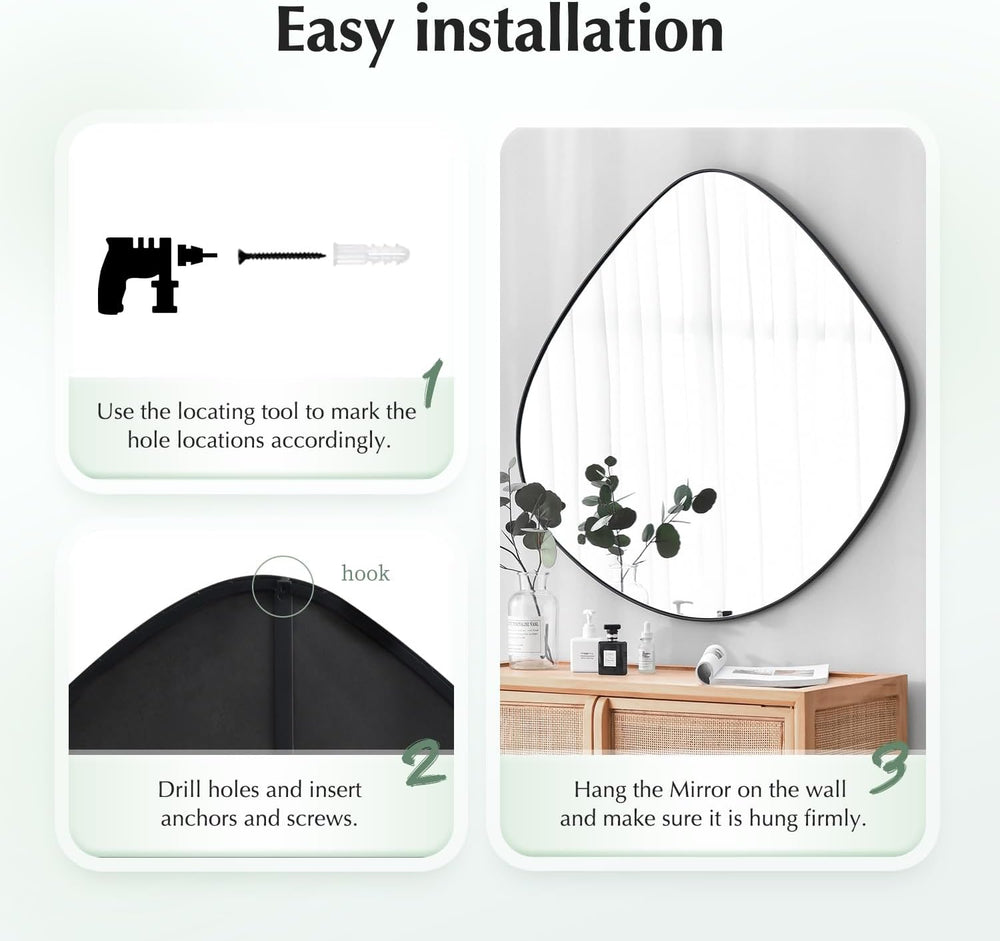 Irregular Wall Mirror Matel Matte Black Framed Wall Mirror for Living Room Be...
