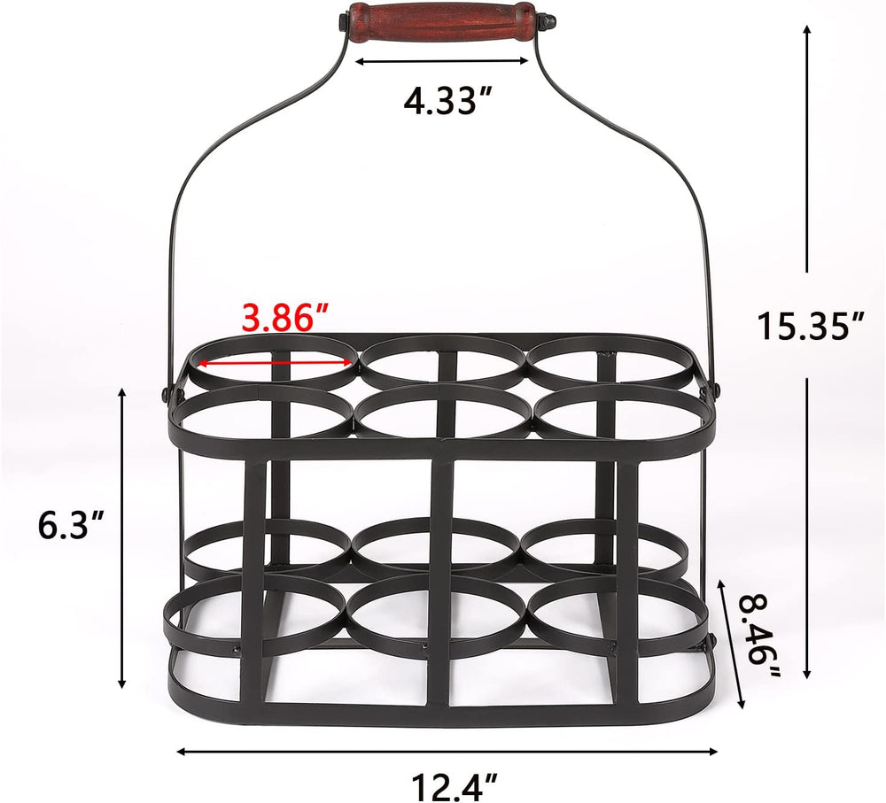Metal Wine Bottle Carrier 6 Bottle Wine Carrier with Wood Handle (Black) | Fa...