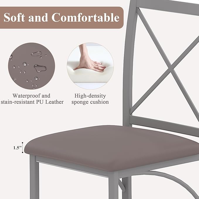 VECELO Metal Dining Chairs Set of 4, Steel Legs and PU Leather Cushion Seats ...