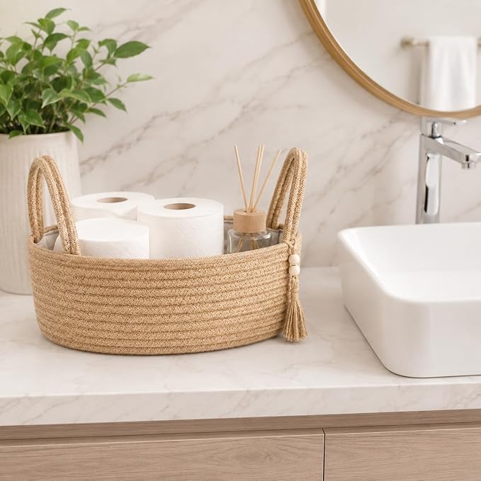ABenkle Small Storage Basket, Jute Rope Woven Toilet Paper Tray Organizer - Image 5