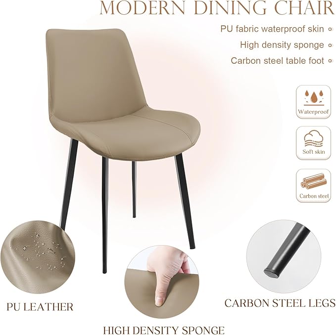 Dining Chairs, Modern PU Leather Dining Room Chair with Sturdy Metal Legs, Up...