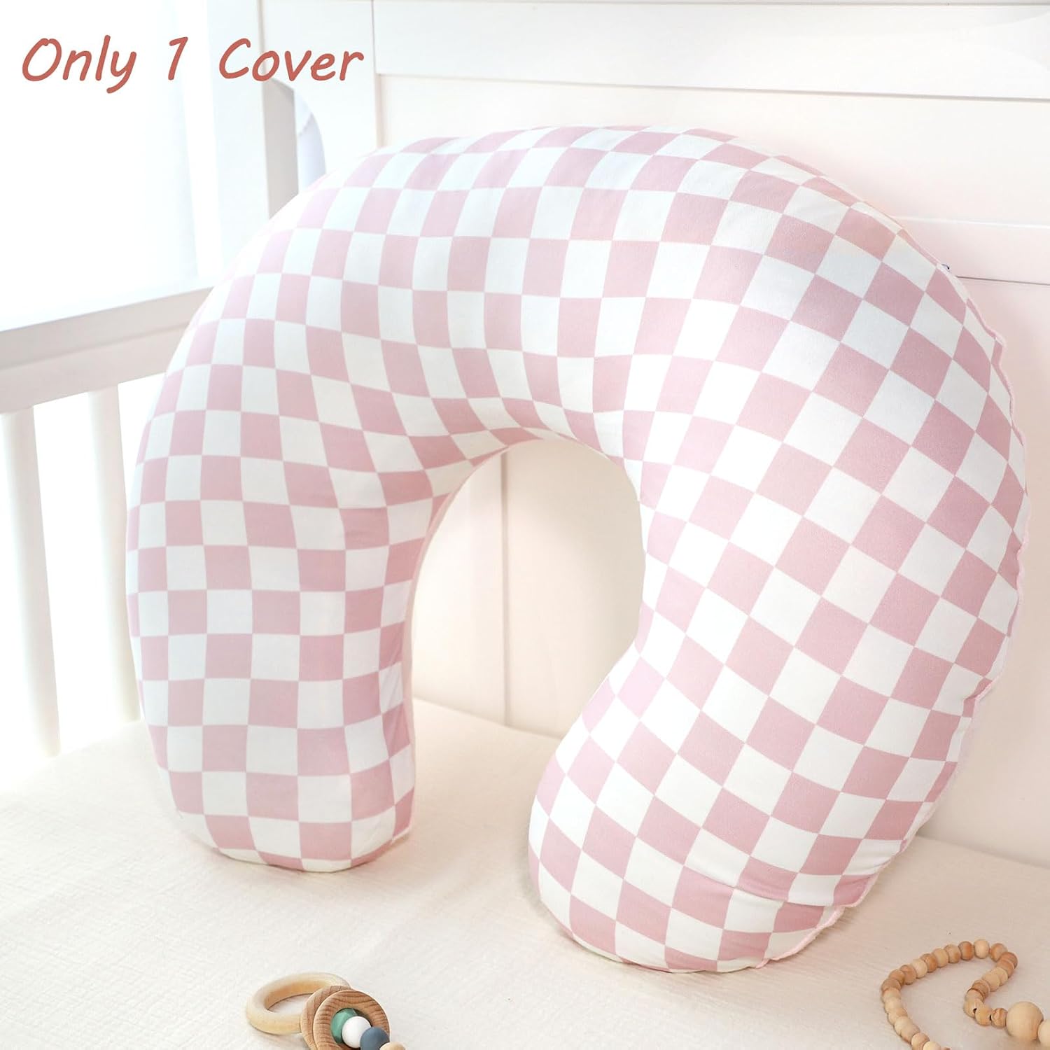 Nursing Pillow Cover 1 Pack, DAYEEBALL Double-Sided Removable Nursing Cover for Baby Girls Boys Newborn, Stretchy and Soft Reversible Slipcover for Breastfeeding Pillow, Pink Checkerboard (Only Cover)