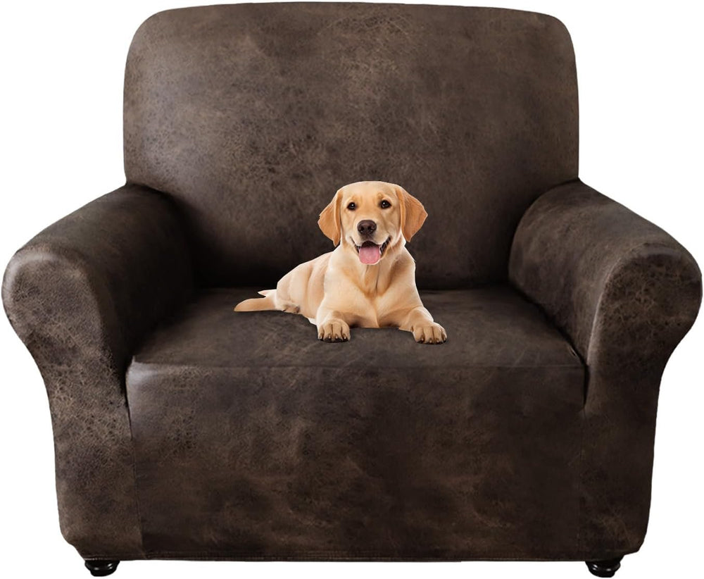 ANARACHON 1-Piece Leather-Look Armchair Cover, Stretch Chair Slipcover