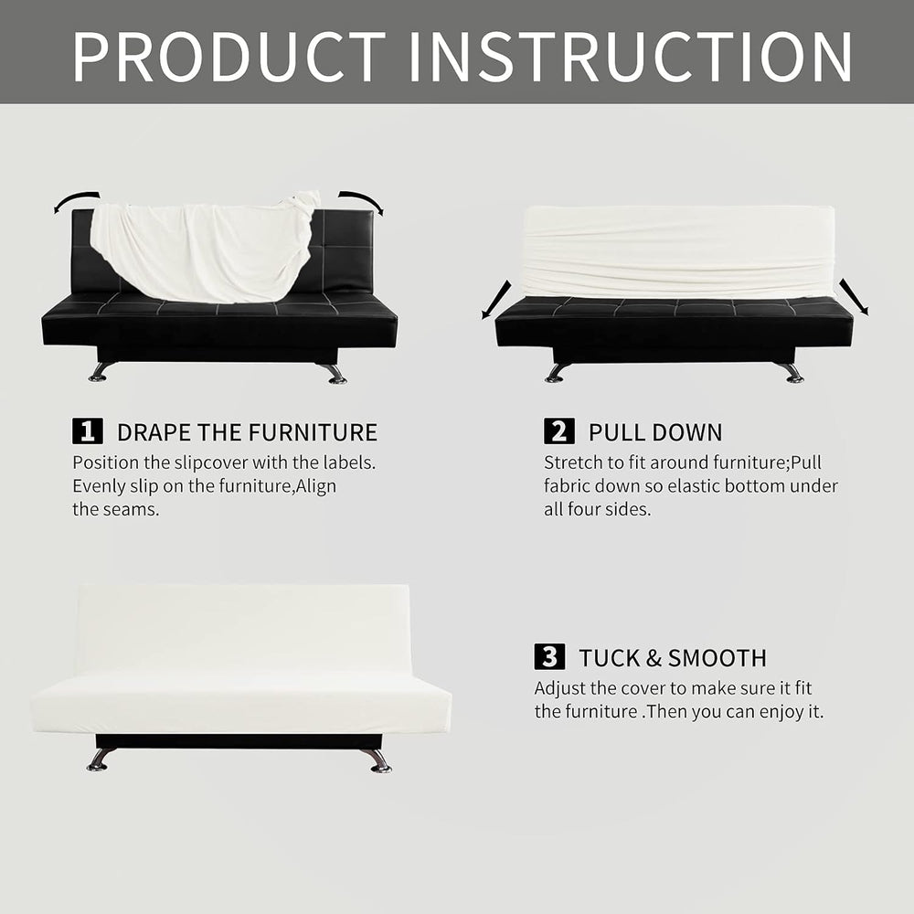 Easy-Going Stretch Medium Futon Slipcover Armless Futon Cover Cream
