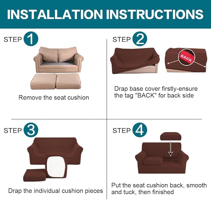 Turquoize 3 Piece Sofa Covers for 2 Cushion Couch Sofa Slipcover Soft Couch - Image 6