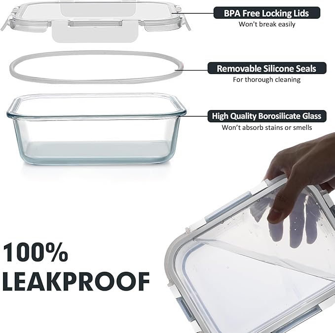 VERONES 30 Pieces Glass Meal Prep Containers Set, Stackable Food Storage - Image 4