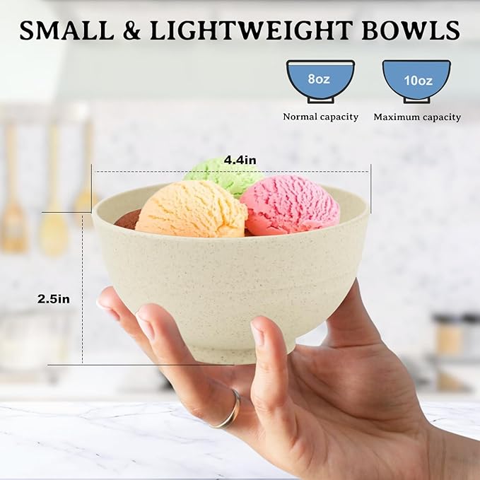 Beige Wheat Straw Bowls, 10 OZ Snack Bowl Set of 8, Unbreakable Ice Cream Bowl - Image 2