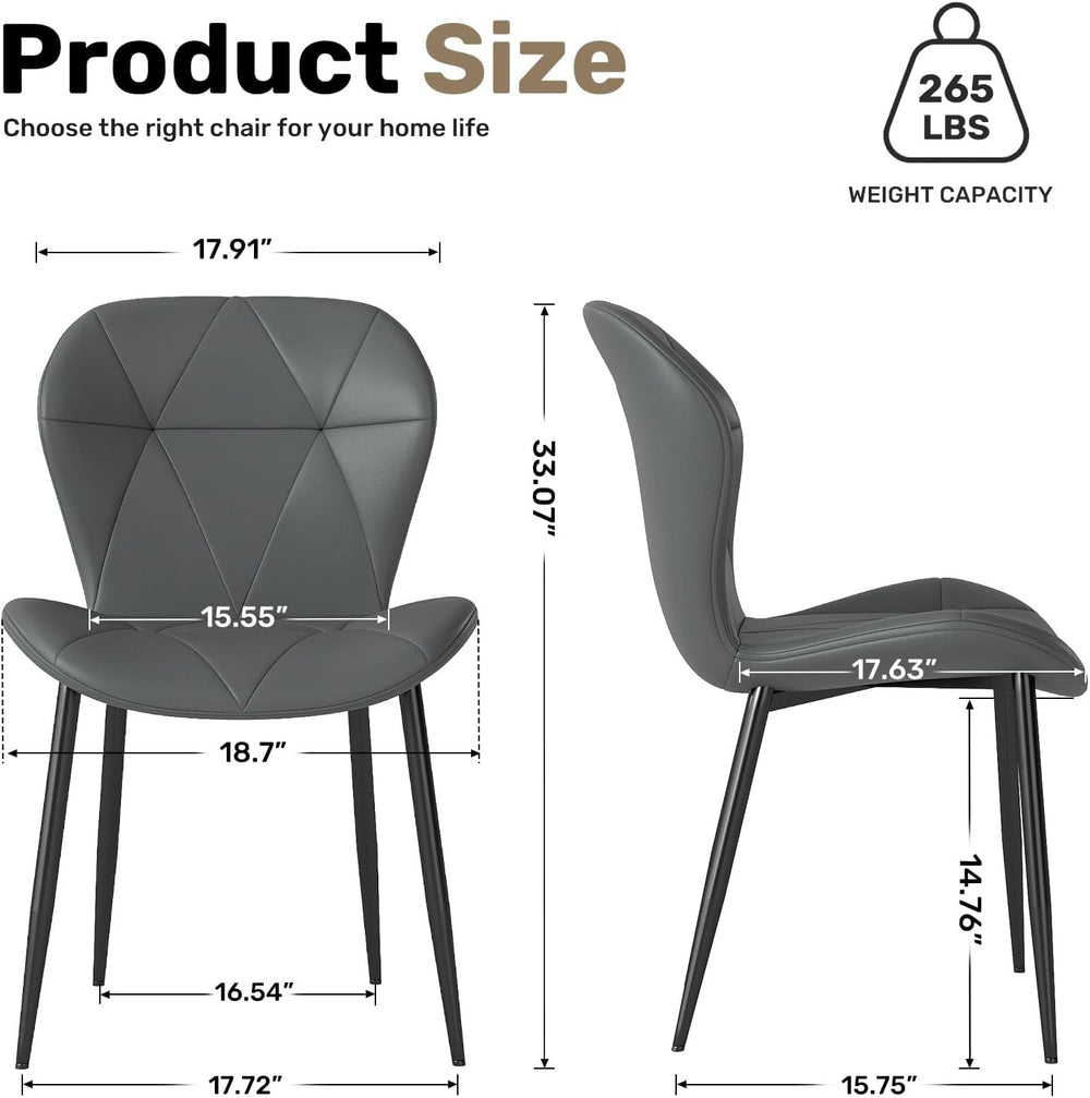 Diamond Dining Chairs Set of 4 PU Leather for Kitchen (Gray)