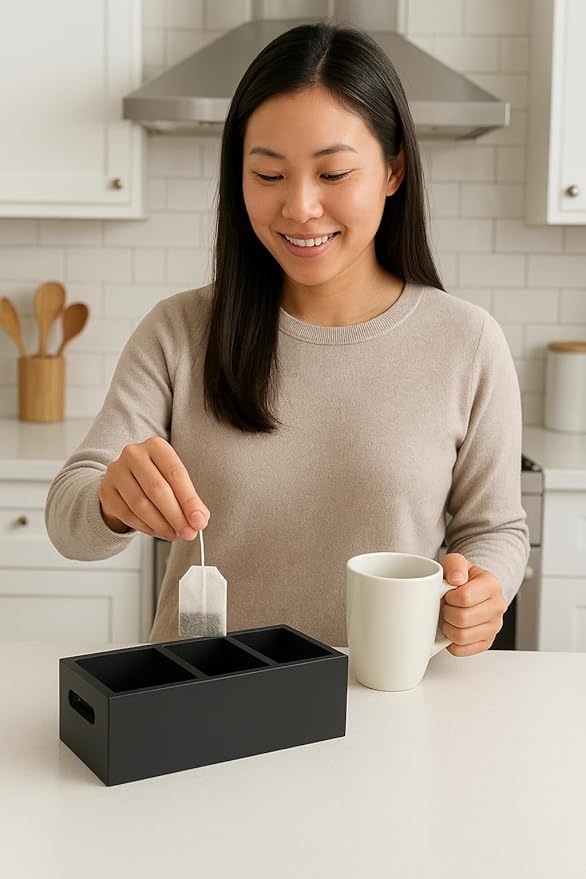 Moldie Black Wood Tea and Sugar Pack Organizers, Wooden Box - Image 6