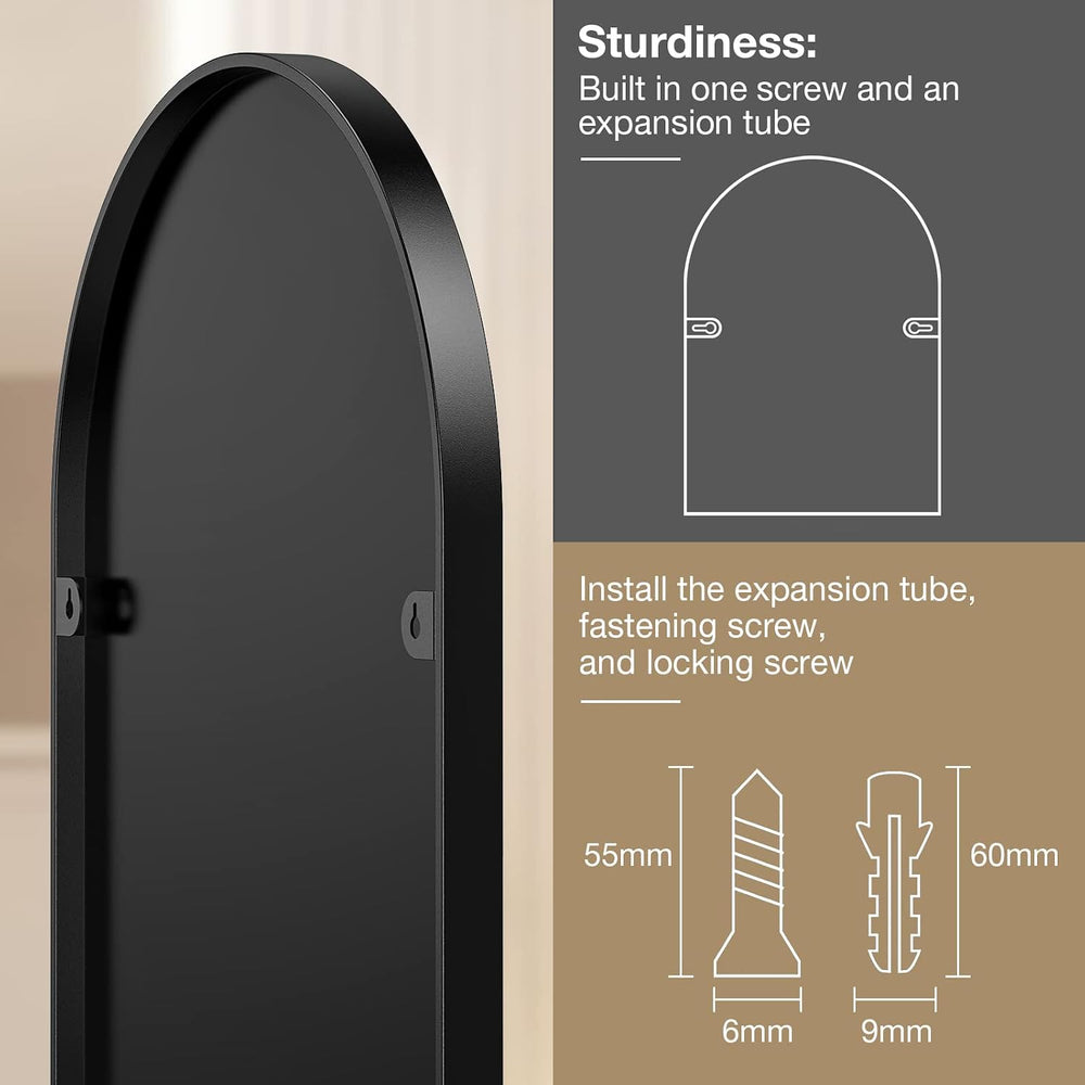 Brightify Black Arched Mirror, Arched Bathroom Mirror, 24 x 36 Inch Black Arc...