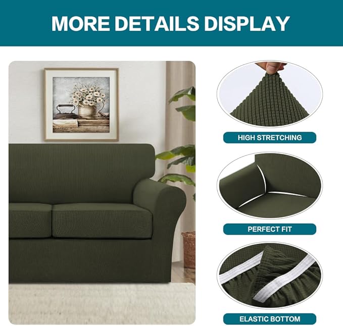 Turquoize 4 Piece Sofa Covers for 3 Cushion Couch Sofa Slipcover Soft Couch - Image 4