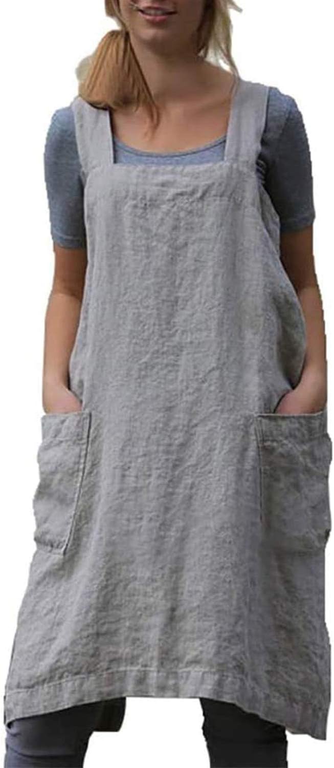 VLZUFE Cotton Linen Apron for women Cross Back Apron Pinafore Dress for Baking by Unknown