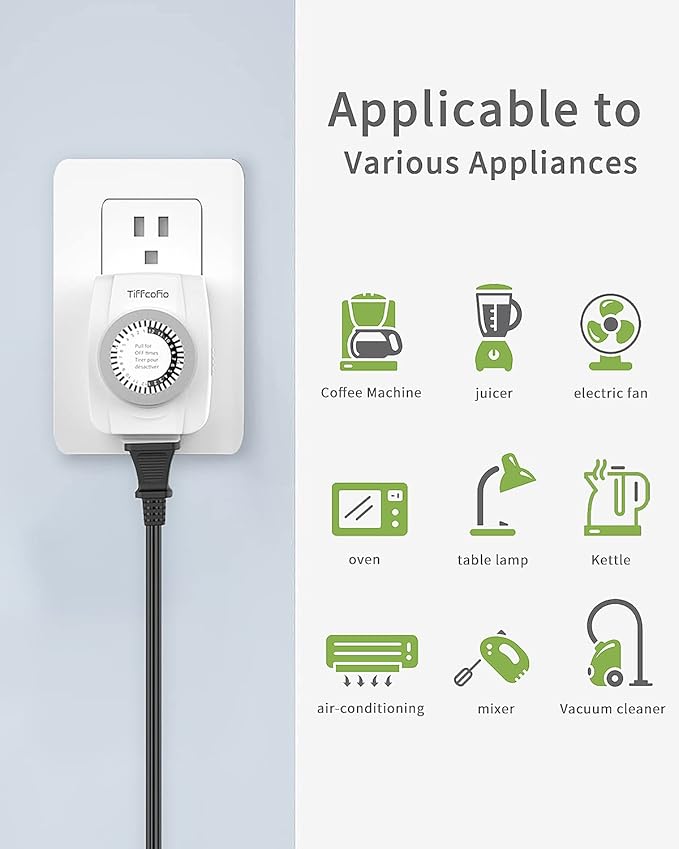TiFFCOFiO Indoor Mechanical Outlet Timer, 3 Prong Timers - Image 7