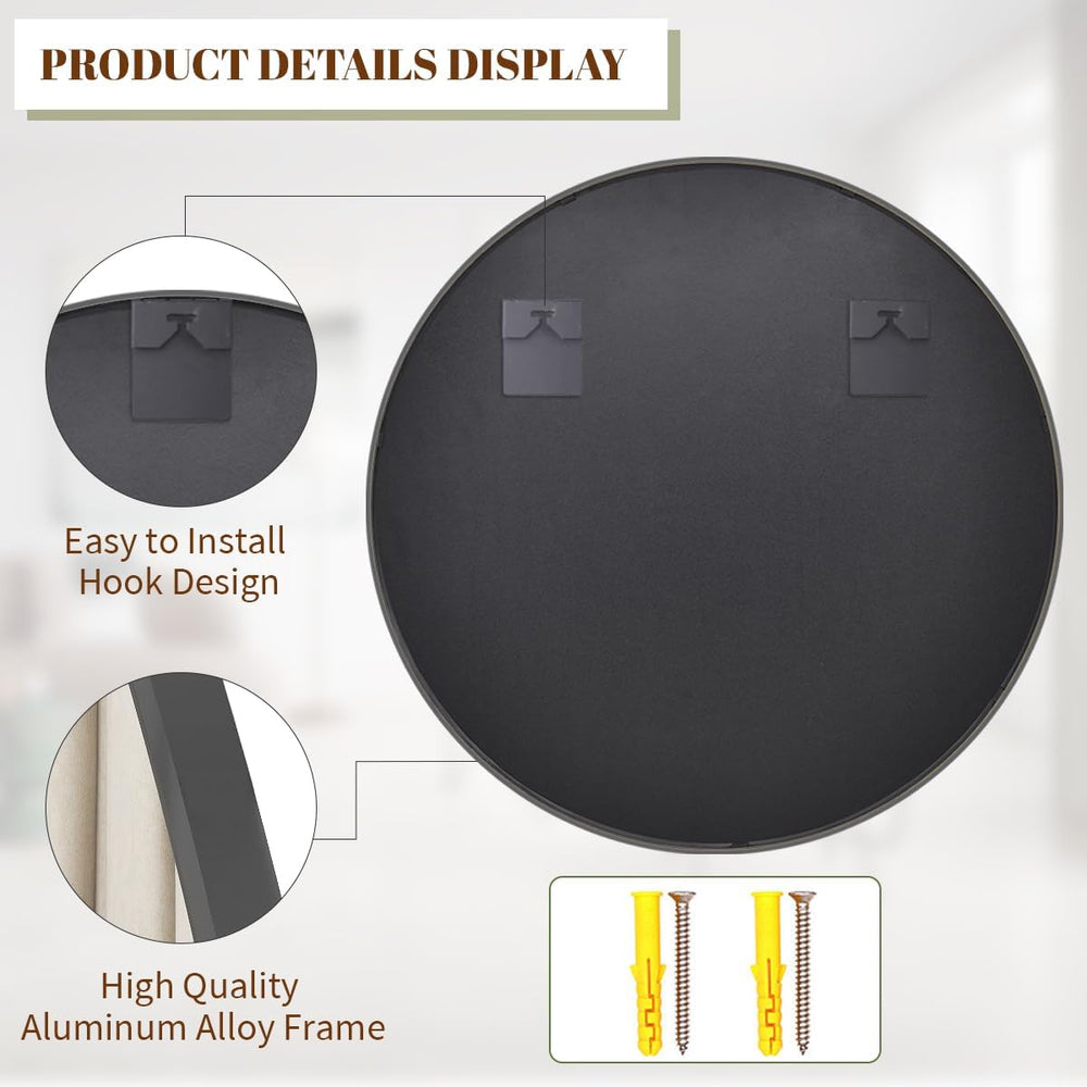 BEAUTYPEAK 30 Inch Round Mirror, Metal Frame Circle Mirror, Black