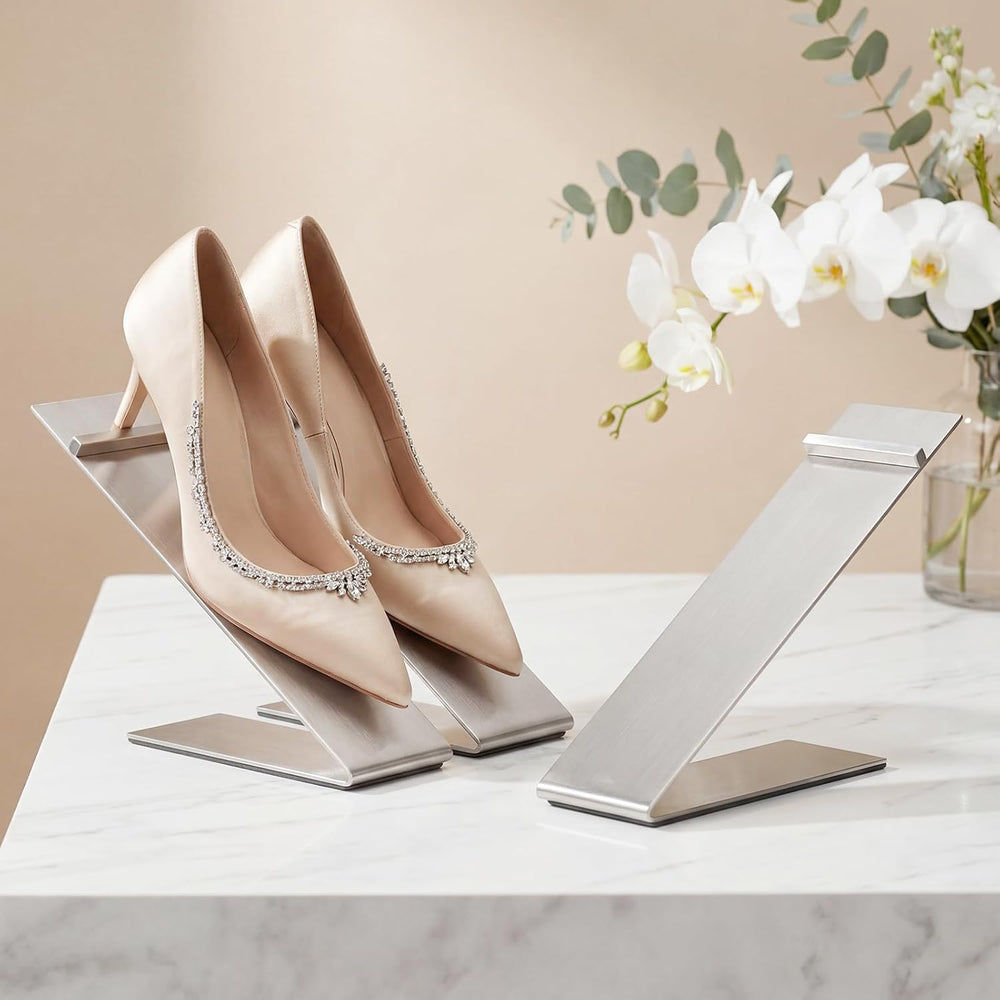 Therwen 4 Pcs Gold Shoe Display Stand Shoe Rack Stainless Steel Golden Metal ...