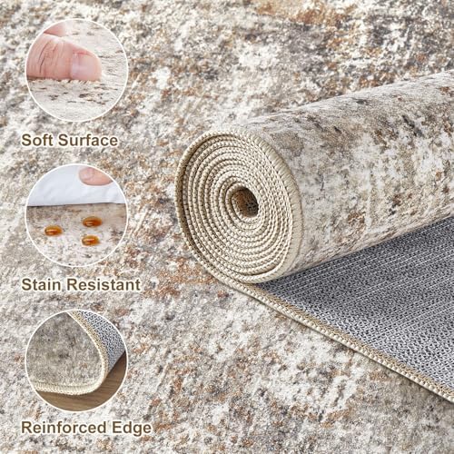 10x14 Area Rugs for Living Room Washable Abstract Rug Brown/Grey