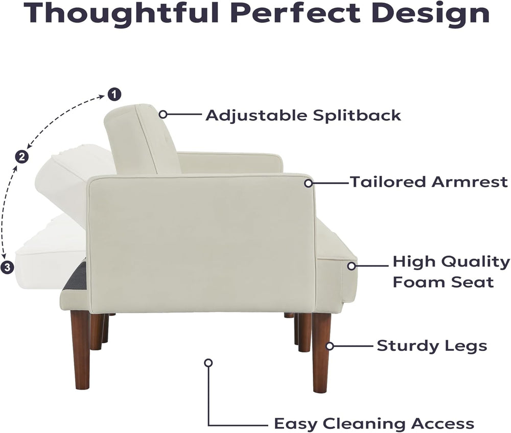 Furnify 71" Velvet Futon Sofa Bed, Versatile Loveseat Couch, Sleeper Sof...