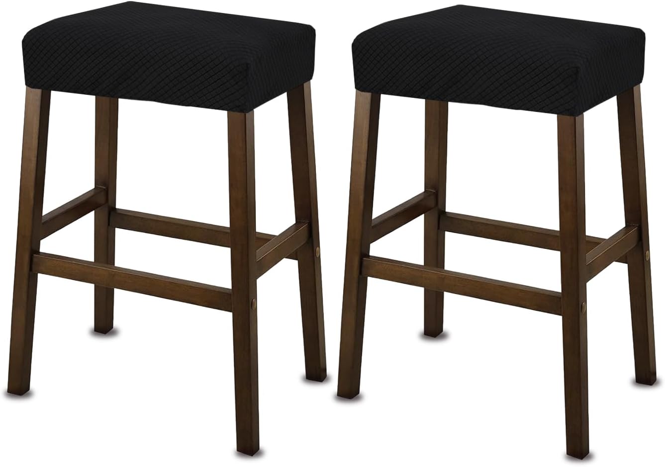 NeColorLife Rectangle Bar Stool Covers Waterproof,Black,2 Pack | Stretch Saddle Seat Covers for Counter Height, Kitchen Island, and Vanity Bar Stools, Protecting Seats from Daily Wear